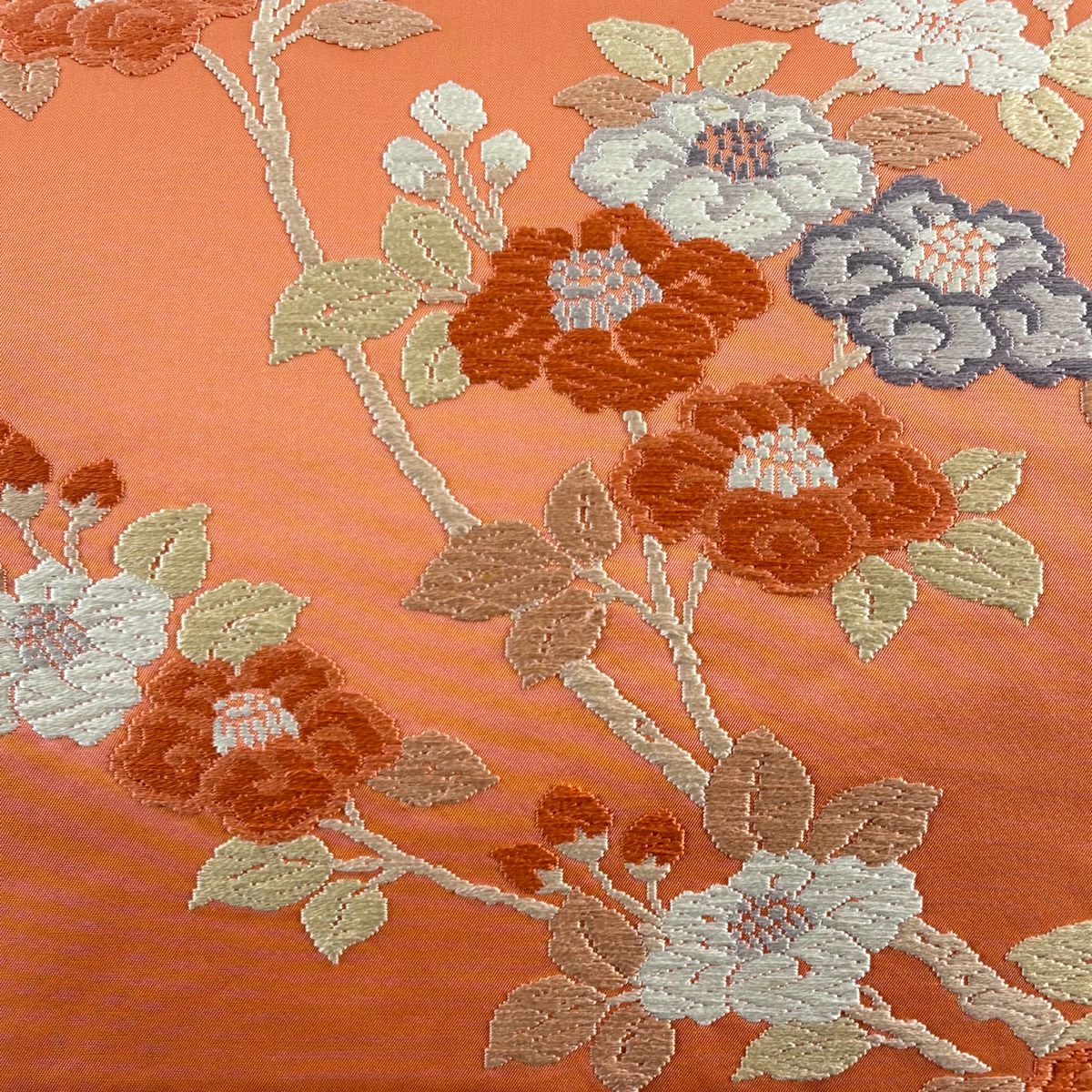 名古屋帶 秀品級 椿 刺繡 鮭粉色 純蠶絲