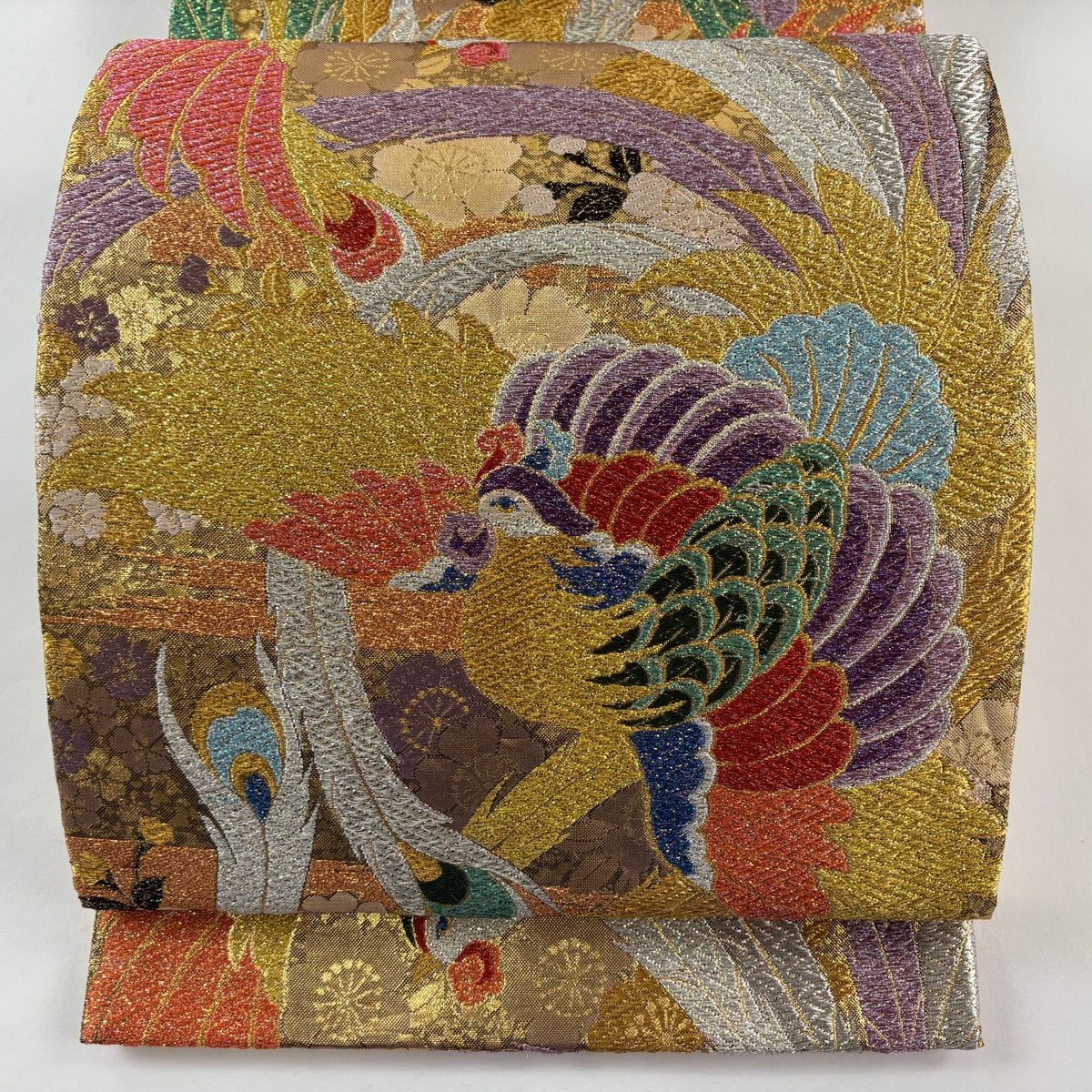 袋帶 秀品級 鳳凰 唐織 金金箔 金色 全通 純蠶絲