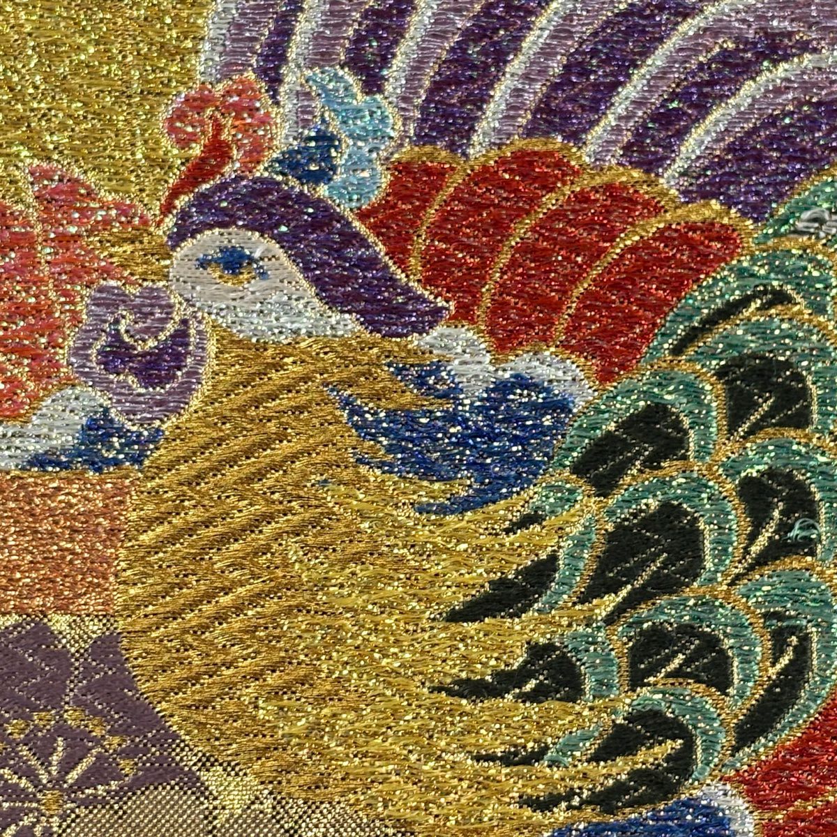 袋帶 秀品級 鳳凰 唐織 金金箔 金色 全通 純蠶絲