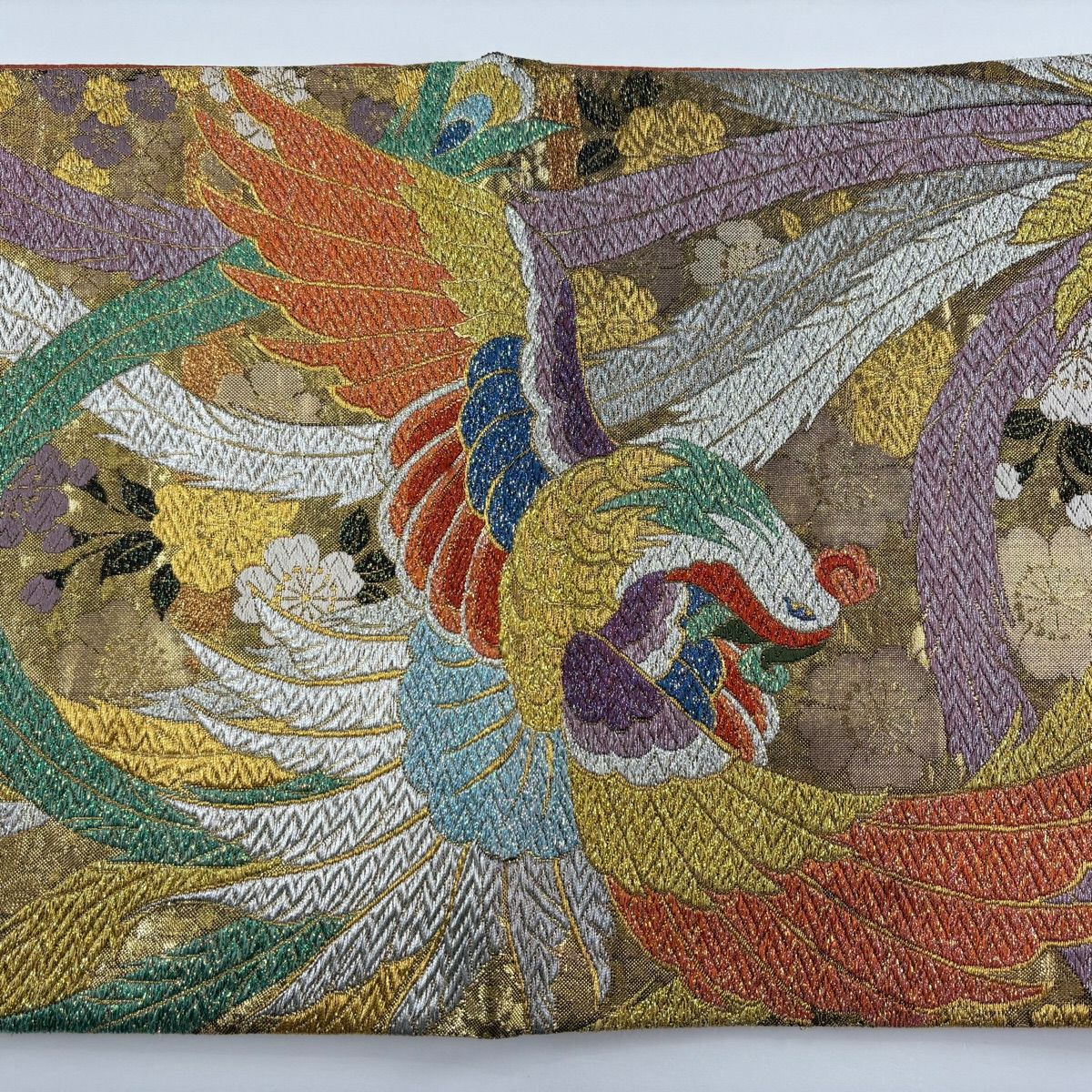袋帶 秀品級 鳳凰 唐織 金金箔 金色 全通 純蠶絲