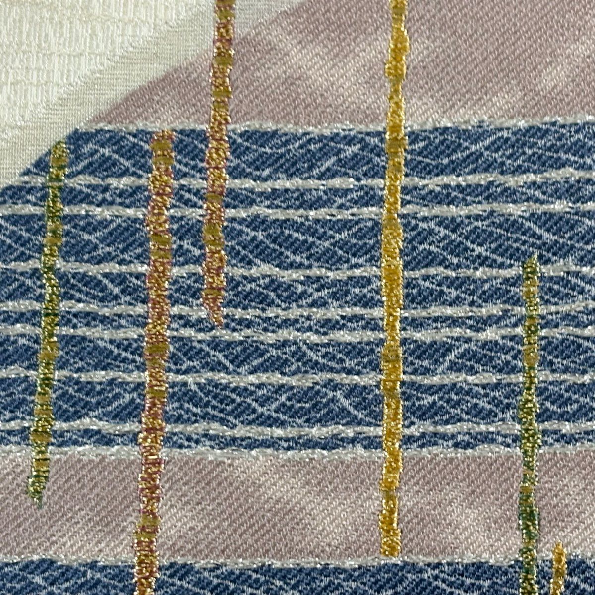 【美品】 袋帶 秀品級 波 木賊 金金箔 銀線 奶油 六通 純蠶絲