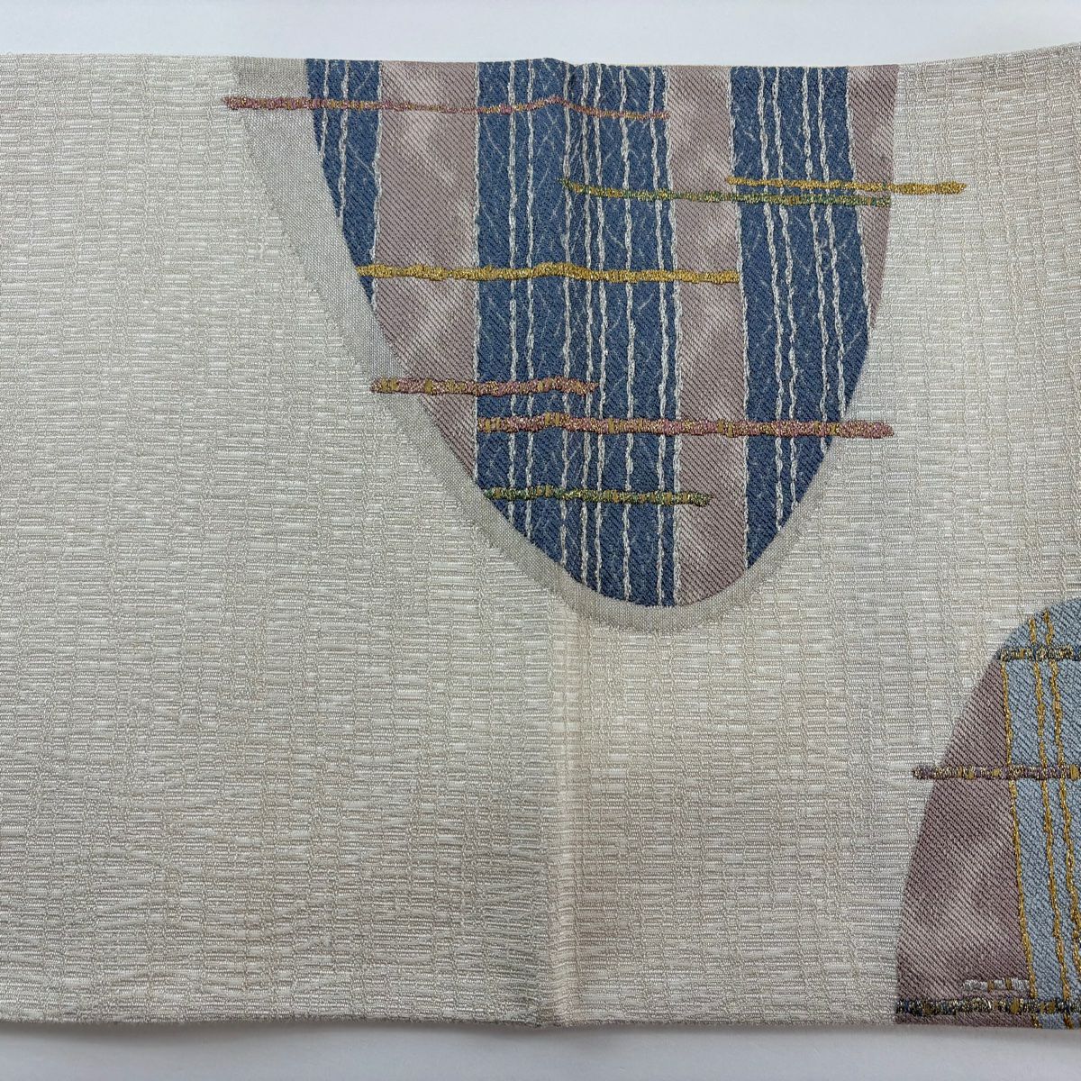 【美品】 袋帶 秀品級 波 木賊 金金箔 銀線 奶油 六通 純蠶絲