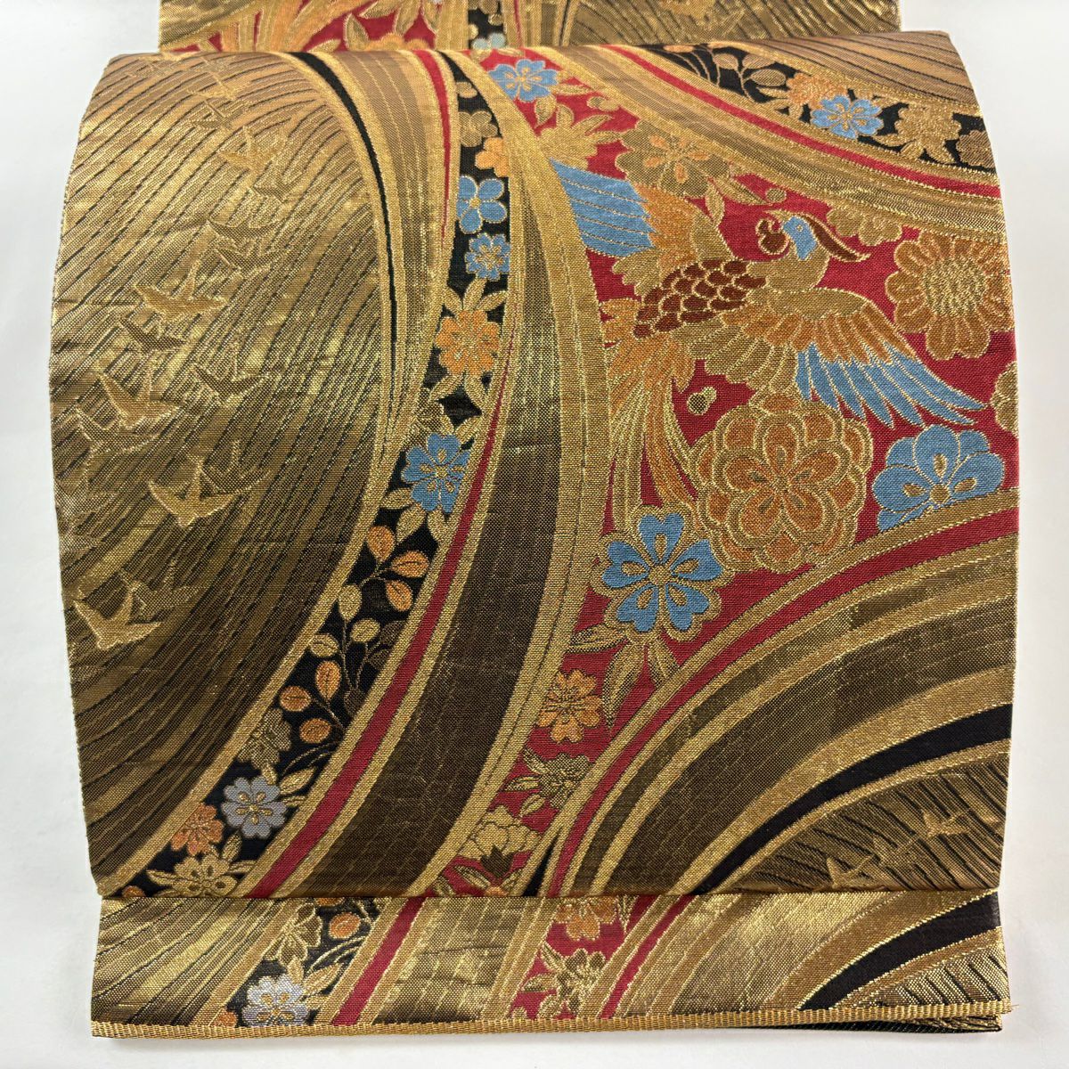 【美品】 袋帶 秀品級 櫻花 鳳凰 金金箔 金絲 金色 六通 純蠶絲