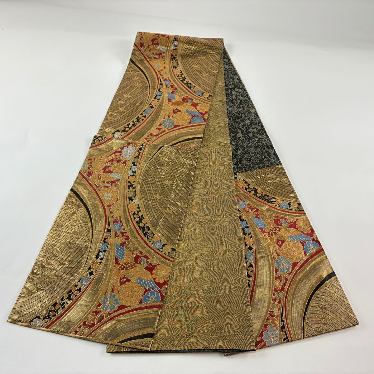 【美品】 袋帶 秀品級 櫻花 鳳凰 金金箔 金絲 金色 六通 純蠶絲