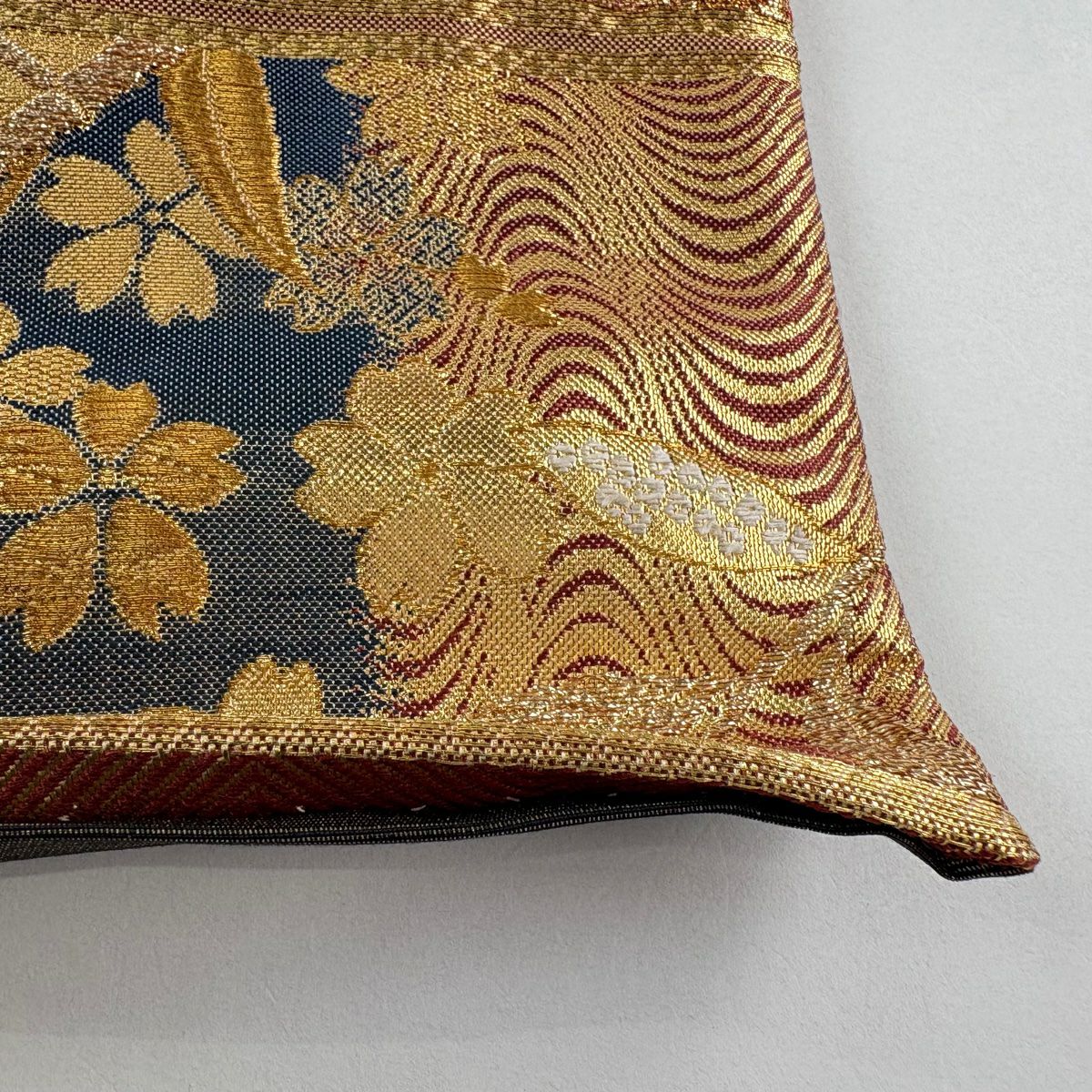 【美品】 袋帶 秀品級 關西仕立 紅葉車 櫻花 金金箔 金色 六通 純蠶絲