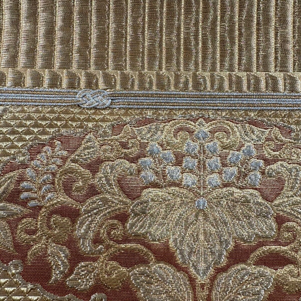 【美品】 袋帶 秀品級 桐 草花紋 金銀彩 金金箔 金 六通 純蠶絲