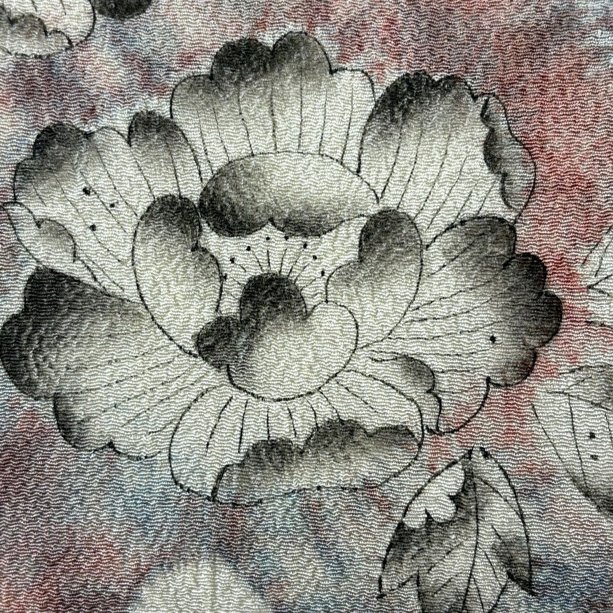 開口名古屋帶 優品級 草花紋紋 雲文 漸層 深藍灰 純蠶絲