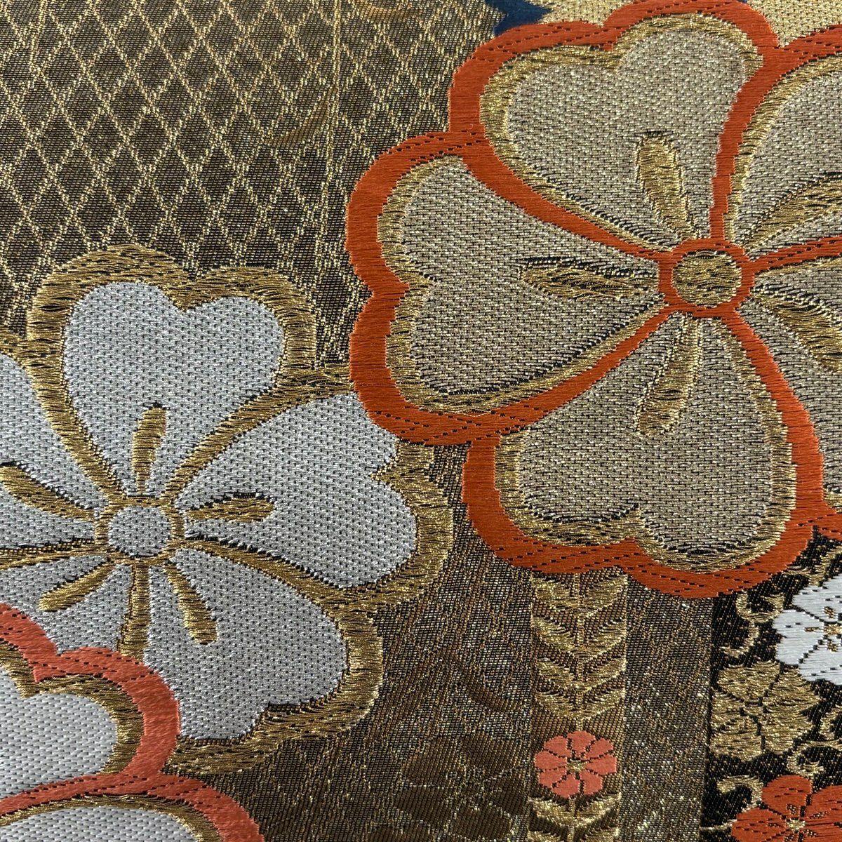 袋帶 秀品級 樱花 波紋 金金箔 唐織 金色 六通 純蠶絲