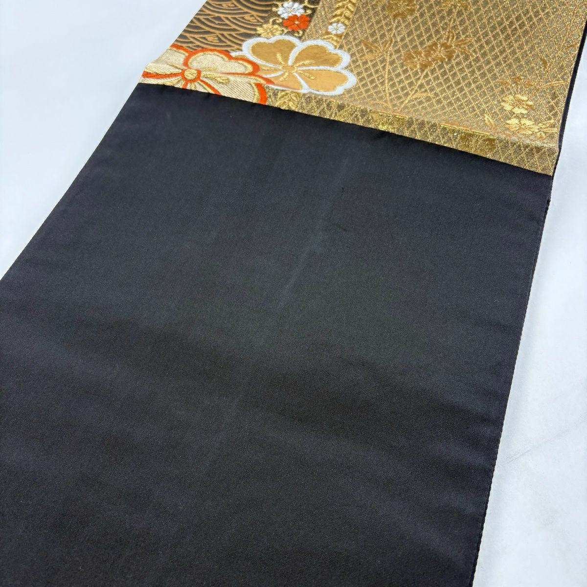 袋帶 秀品級 樱花 波紋 金金箔 唐織 金色 六通 純蠶絲