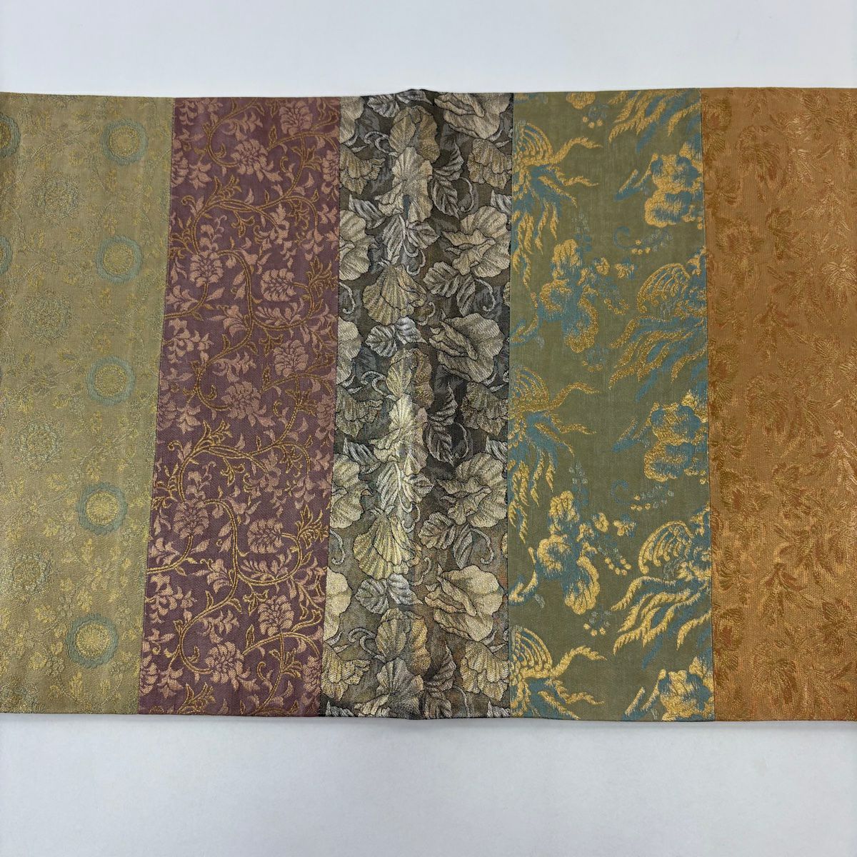 【美品】 袋帶 秀品級 花唐草紋 寄せ柄 山吹茶 純蠶絲