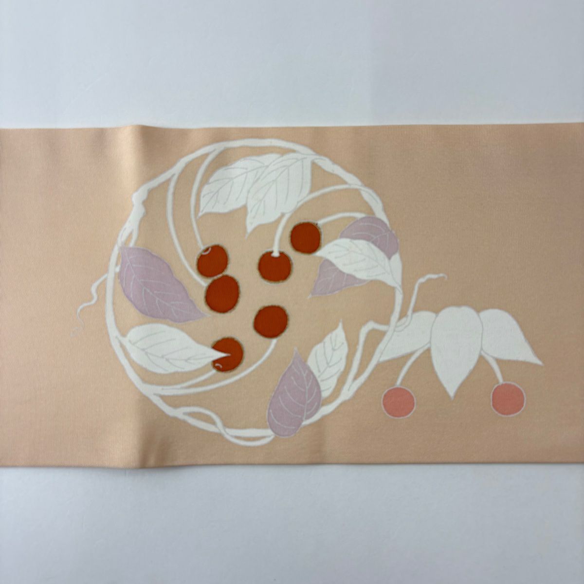 名古屋帶 秀品級 葉與果 金絲 金銀彩 淺橙色 純蠶絲