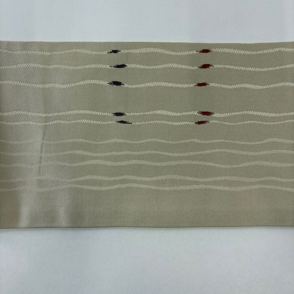 【美品】名古屋帶 秀品級 斜條幾何圖案 米色 純蠶絲