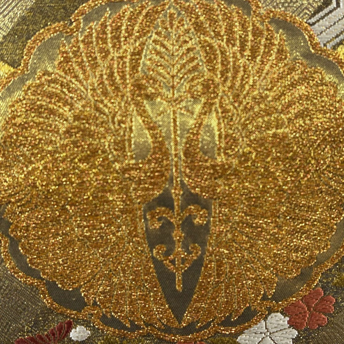 【美品】 袋帶 秀品級 大和 松樹竹子梅花 向鳥 唐織 金金箔 金色 六通 純蠶絲