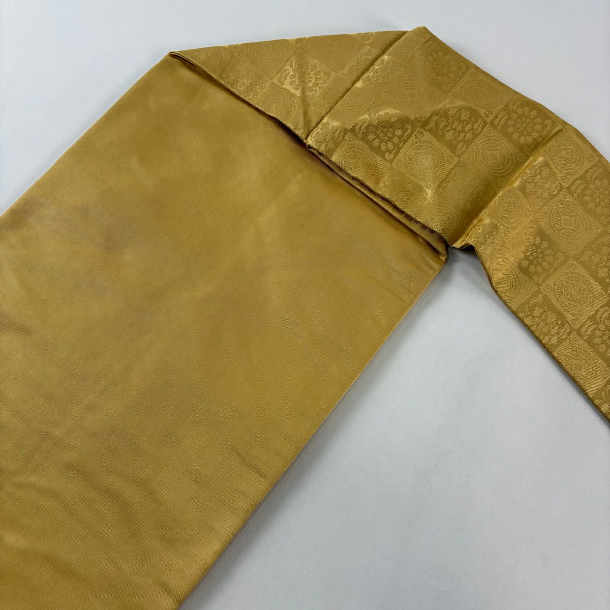 名古屋帶 秀品級 扇子子 仙鶴 刺繡 金線 米色 純蠶絲