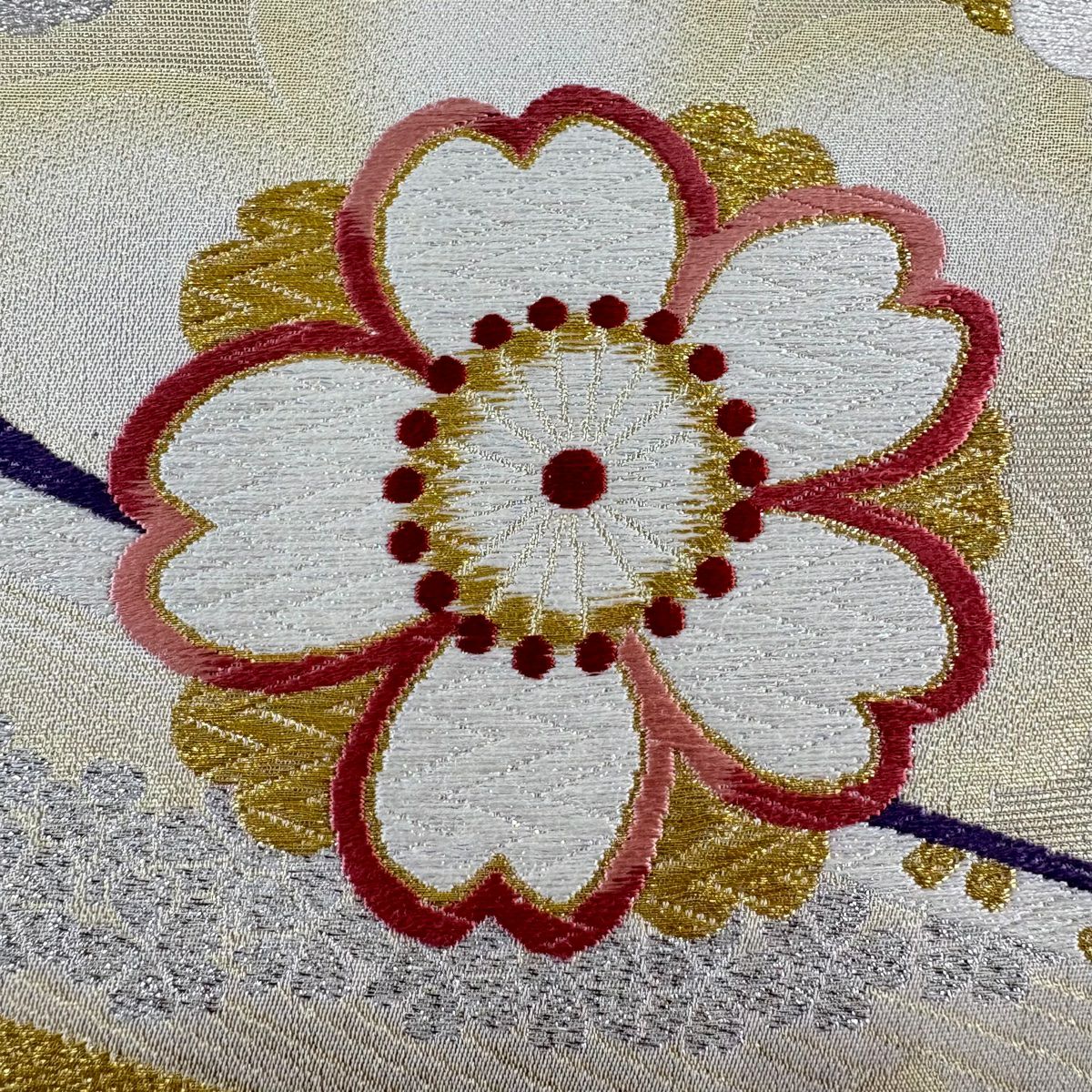 袋帶 秀品級櫻花 蔓帶 金銀線刺繡 金色 六通 純蠶絲