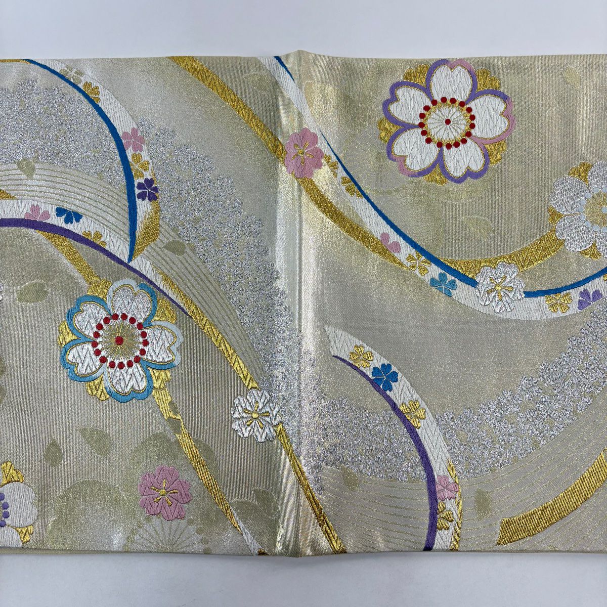袋帶 秀品級櫻花 蔓帶 金銀線刺繡 金色 六通 純蠶絲