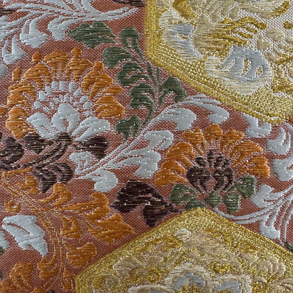 【美品】 袋帶 秀品級 華紋 花鳥 宮廷煌彩唐織 灰 深藍 六通 純蠶絲
