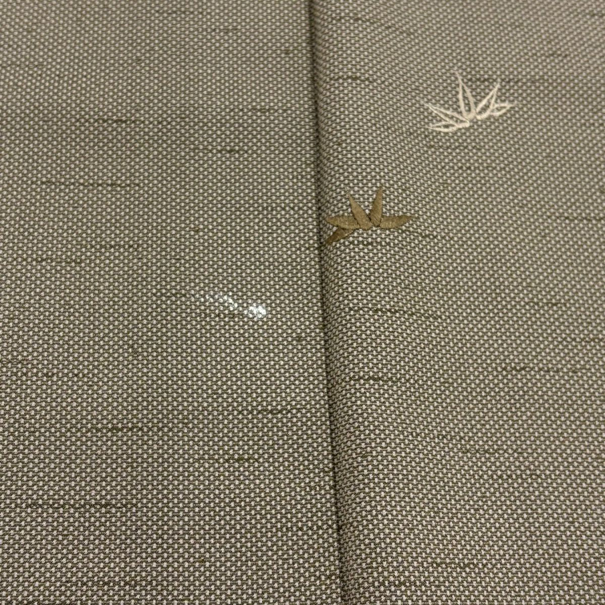 小紋 身長151.5cm 袖長61.5cm S 單層 竹子葉 幾何刺繡 灰茶 純蠶絲 優品級
