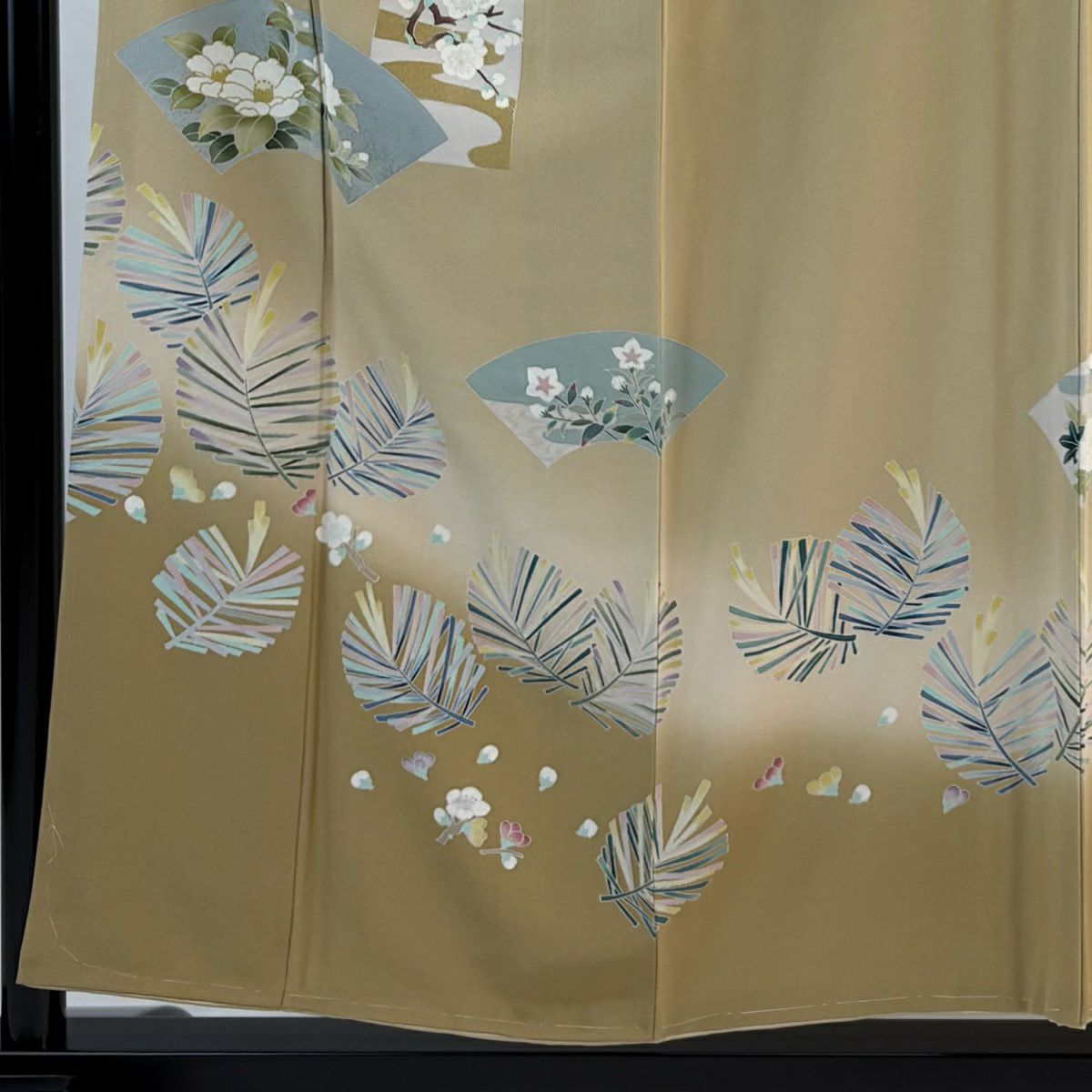 訪問服 身長154cm 袖長65cm M 雙層 椿 松樹梅花 金彩裝飾 漸層 淺茶 純蠶絲 優品級