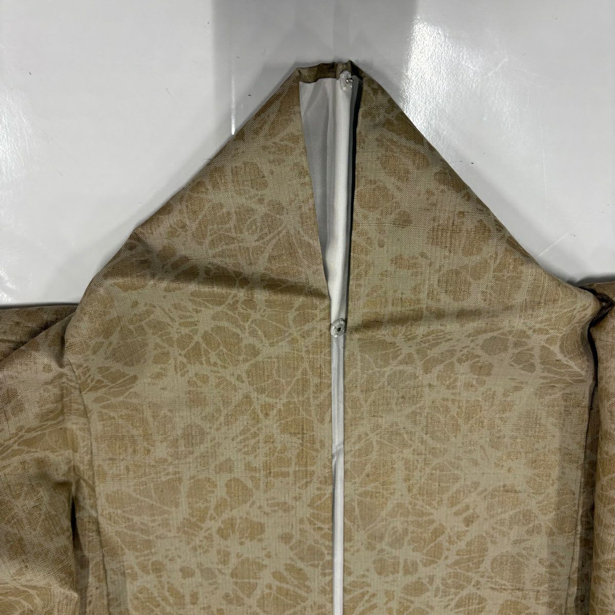 【美品】 付下 身長167cm 袖長65cm M 雙層 紬織織 建物 草花紋紋 金銀彩 灰綠 純蠶絲 秀品級