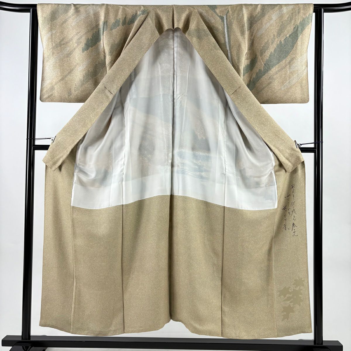 【美品】訪問服 身長152.5cm 袖長63cm S 雙層 風景 樹木 薄茶 純蠶絲 秀品級