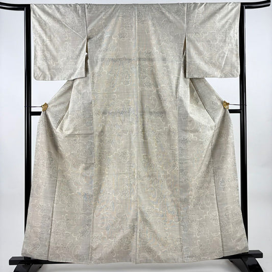紬織 身長161.5cm 袖長64.5cm M 雙層 花唐草紋 灰白 純蠶絲 秀品級