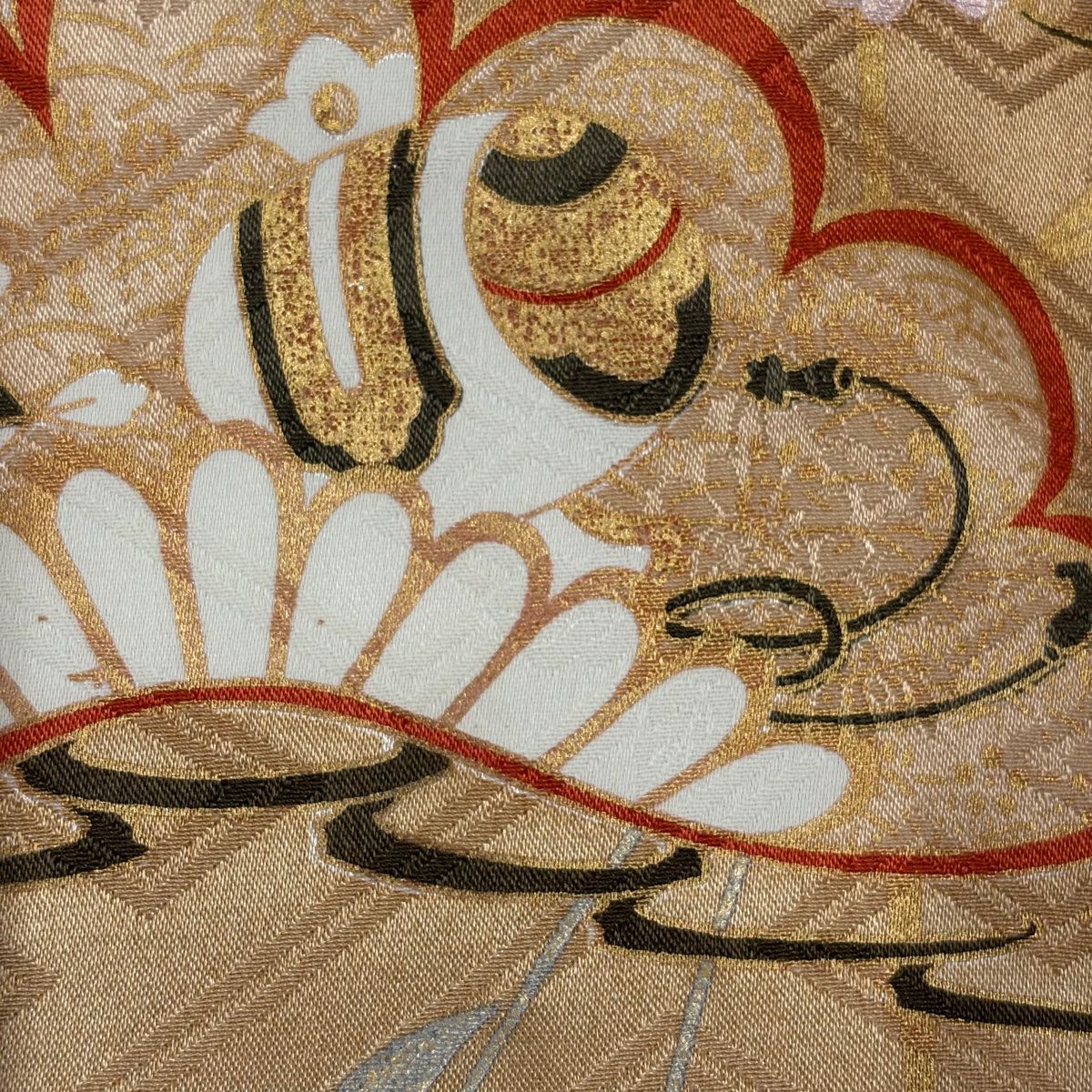 【美品】振袖禮服 身長161cm 袖長65cm M 雙層 松樹竹子 寶盡くし 金絲 金銀彩 灰綠 純蠶絲 秀品級