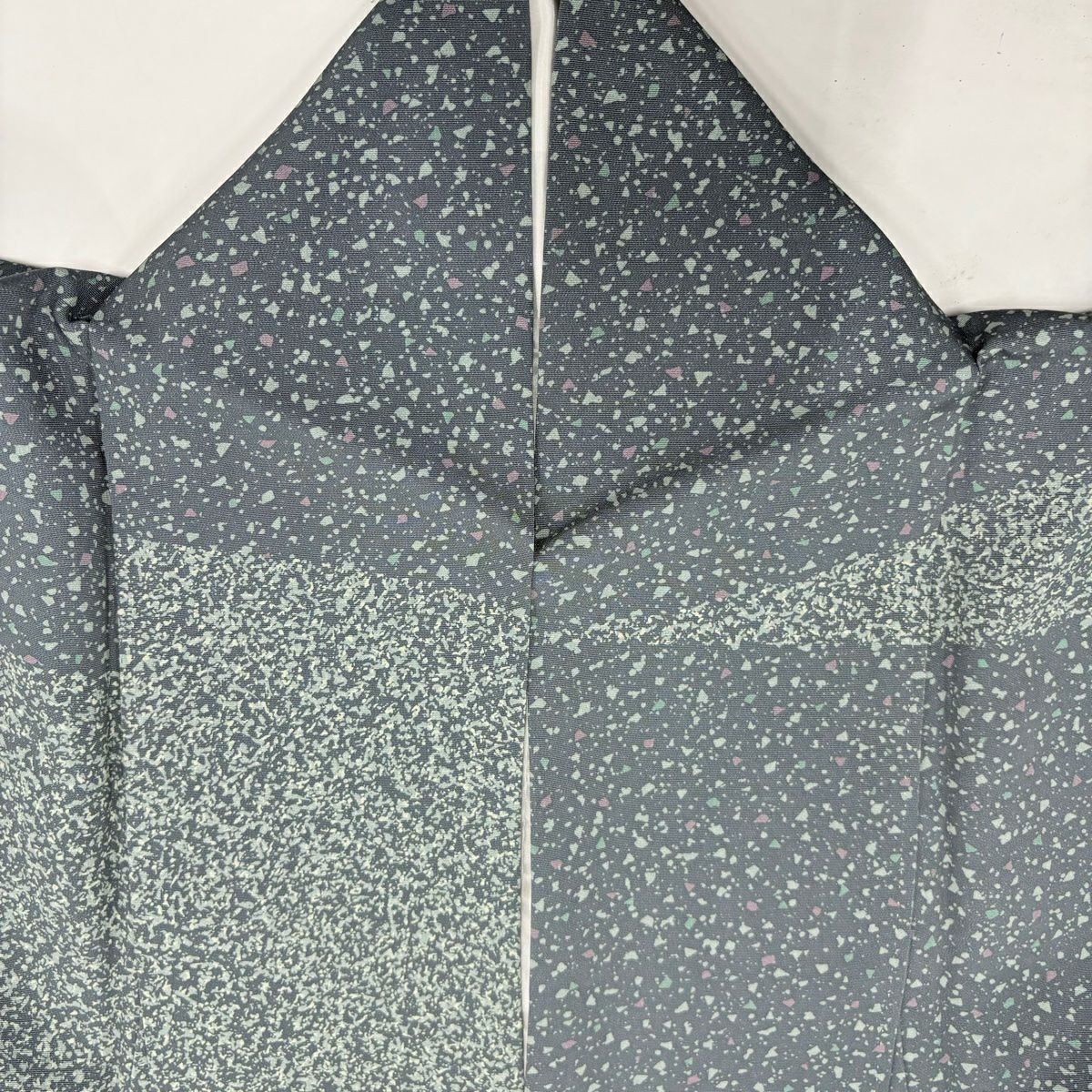 【美品】訪問服 身長153cm 袖長64.5cm M 雙層 紬織織 花唐草紋 幾何學 染分 灰綠 純蠶絲 秀品級