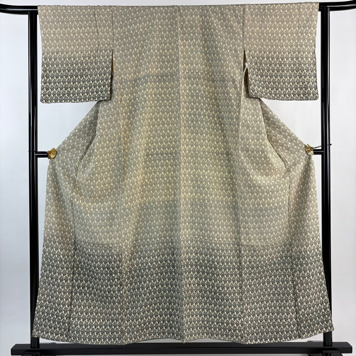 【美品】 付下 身長154cm 袖長62cm S 雙層 草花紋紋 漸層 米色 純蠶絲 優品級