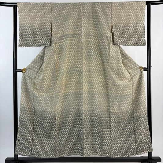 【美品】 付下 身長154cm 袖長62cm S 雙層 草花紋紋 漸層 米色 純蠶絲 優品級