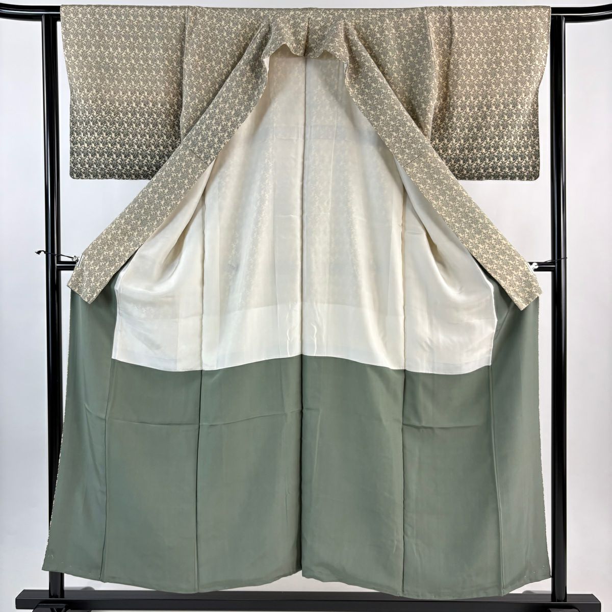 【美品】 付下 身長154cm 袖長62cm S 雙層 草花紋紋 漸層 米色 純蠶絲 優品級