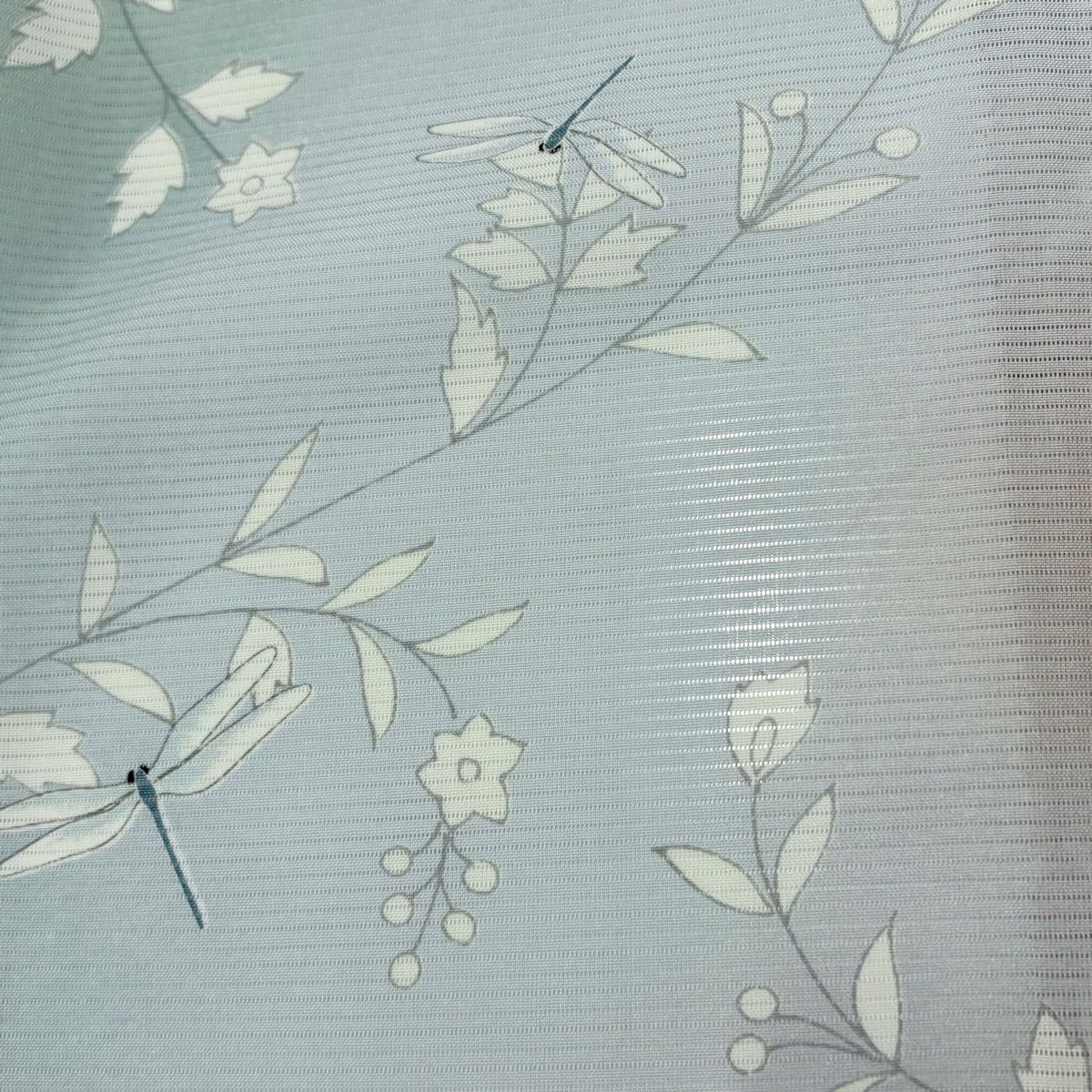 【美品】 小紋 身長162.5cm 袖長64cm M 薄物 絽 草花紋 螳螂 漸層 薄綠 純蠶絲 秀品級