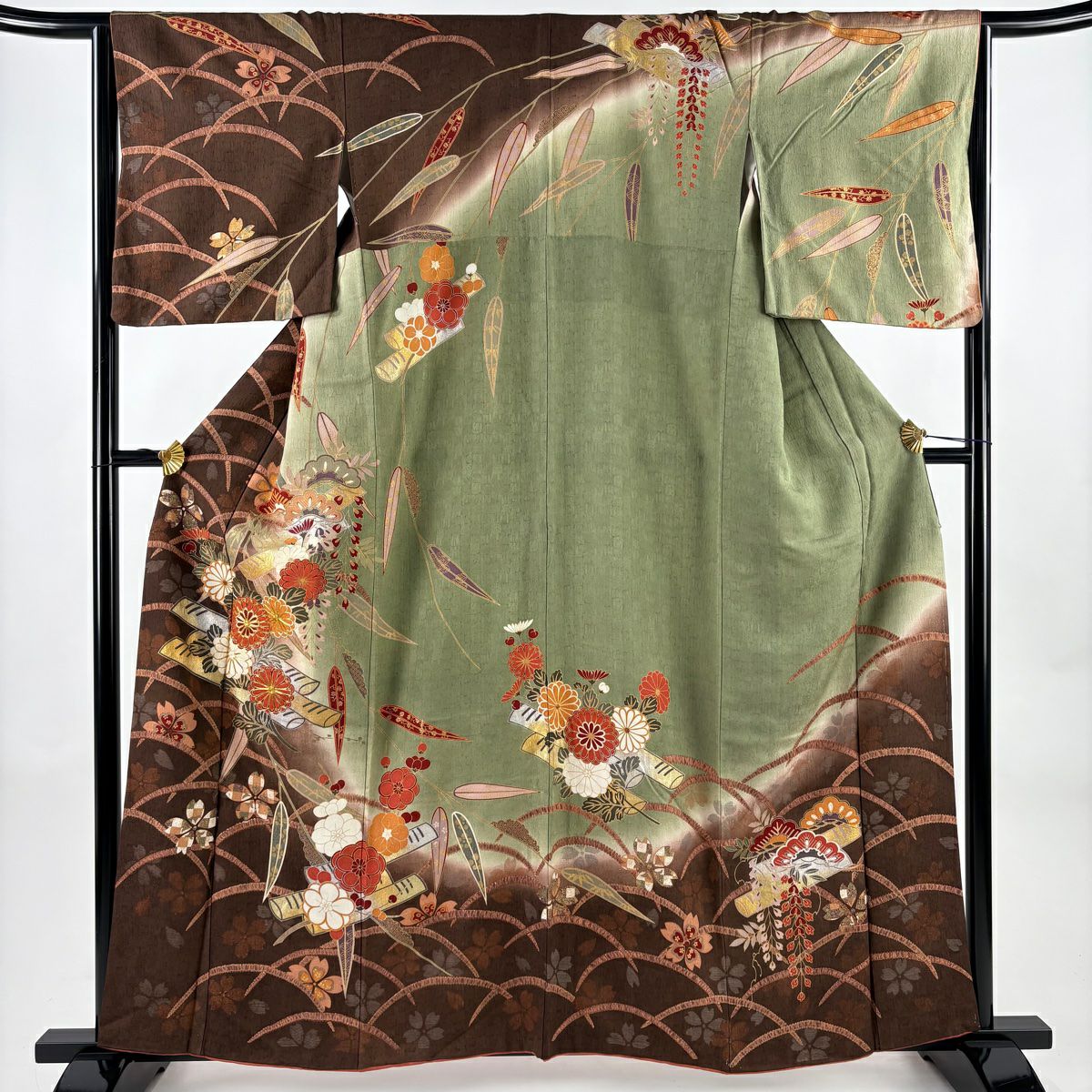 訪問服 身長161cm 袖長66cm M 雙層 花筏 芝 金絲 金銀彩 鶯 經典純蠶絲 優品級