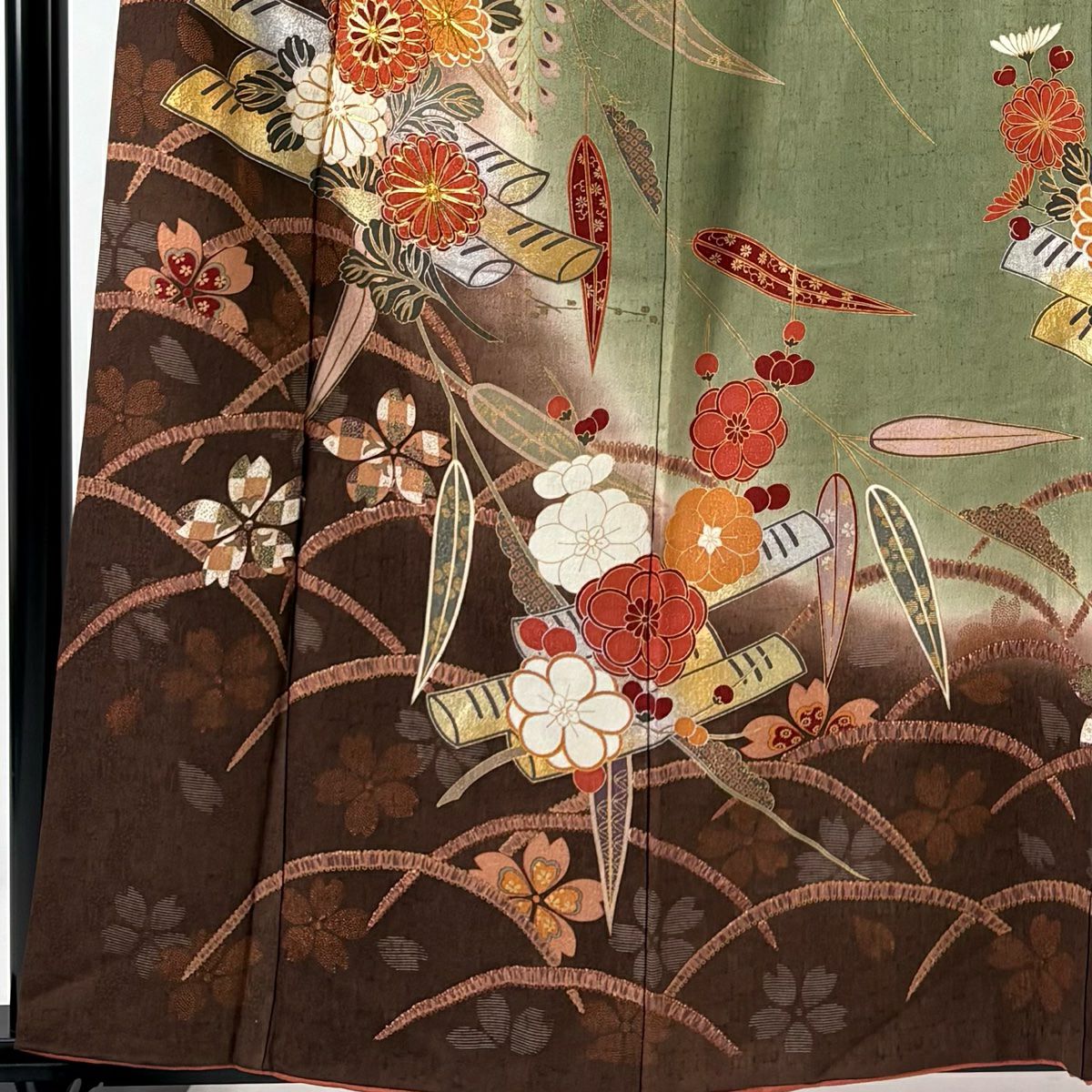 訪問服 身長161cm 袖長66cm M 雙層 花筏 芝 金絲 金銀彩 鶯 經典純蠶絲 優品級