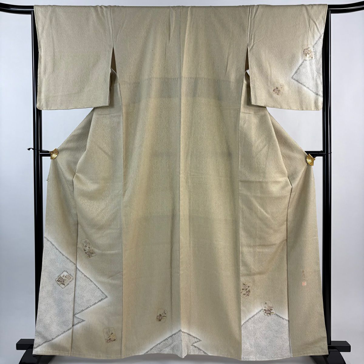 付下 身長163cm 袖長65.5cm M 雙層 林淳一 落款あり 菱 草花紋紋 金金箔 金銀彩 米色 純蠶絲 優品級