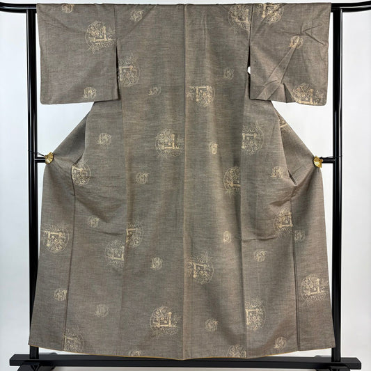 【美品】 紬織織 身長155cm 袖長63cm S 雙層 松樹竹子梅花 灰茶 純蠶絲 秀品級