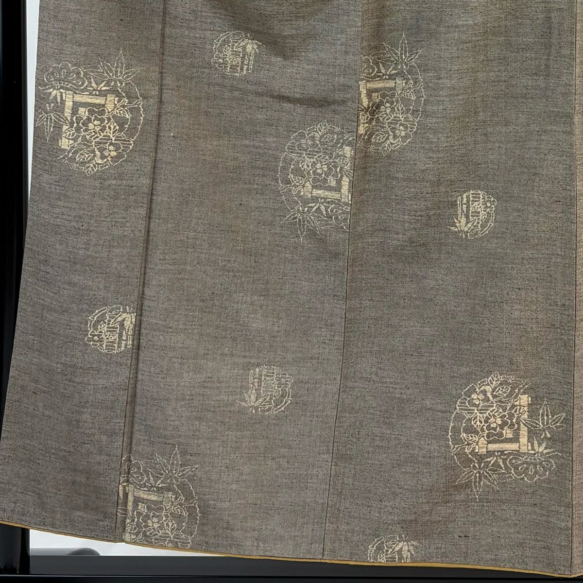 【美品】 紬織織 身長155cm 袖長63cm S 雙層 松樹竹子梅花 灰茶 純蠶絲 秀品級
