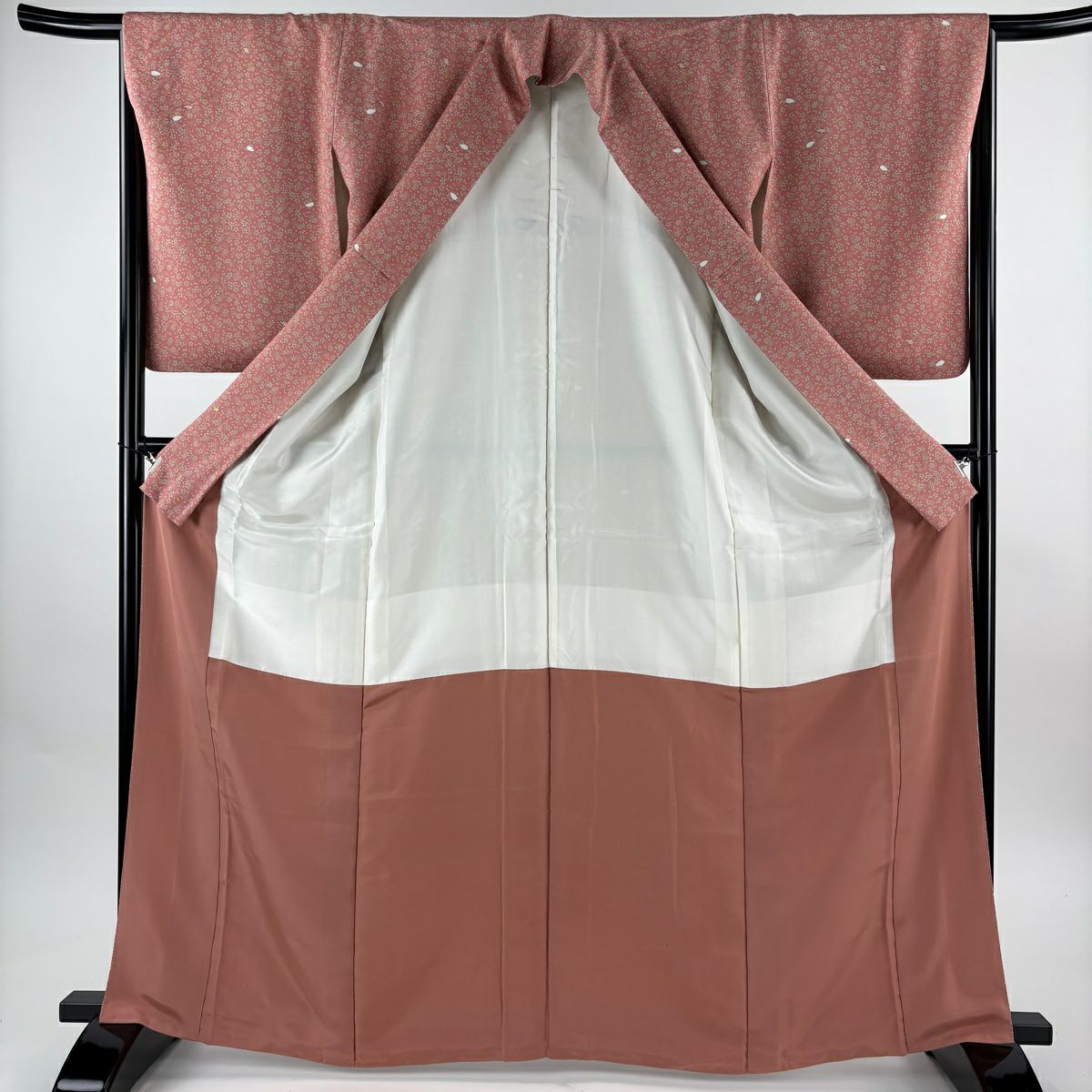 小紋 身長166.5cm 袖長65cm M 雙層 樱花花瓣 金彩裝飾 粉色 純蠶絲 優品級