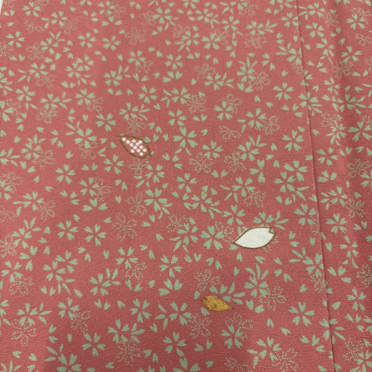 小紋 身長166.5cm 袖長65cm M 雙層 樱花花瓣 金彩裝飾 粉色 純蠶絲 優品級