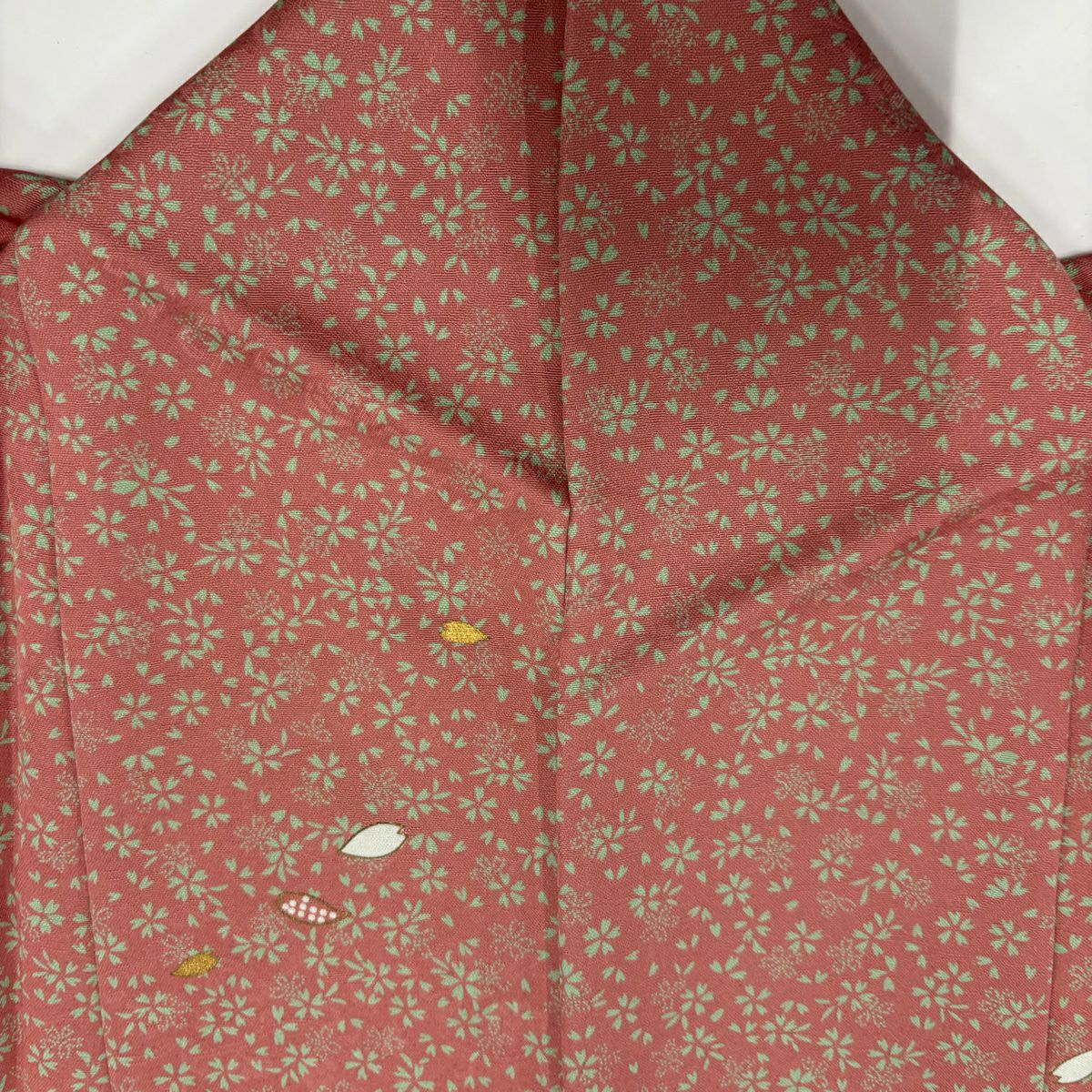 小紋 身長166.5cm 袖長65cm M 雙層 樱花花瓣 金彩裝飾 粉色 純蠶絲 優品級