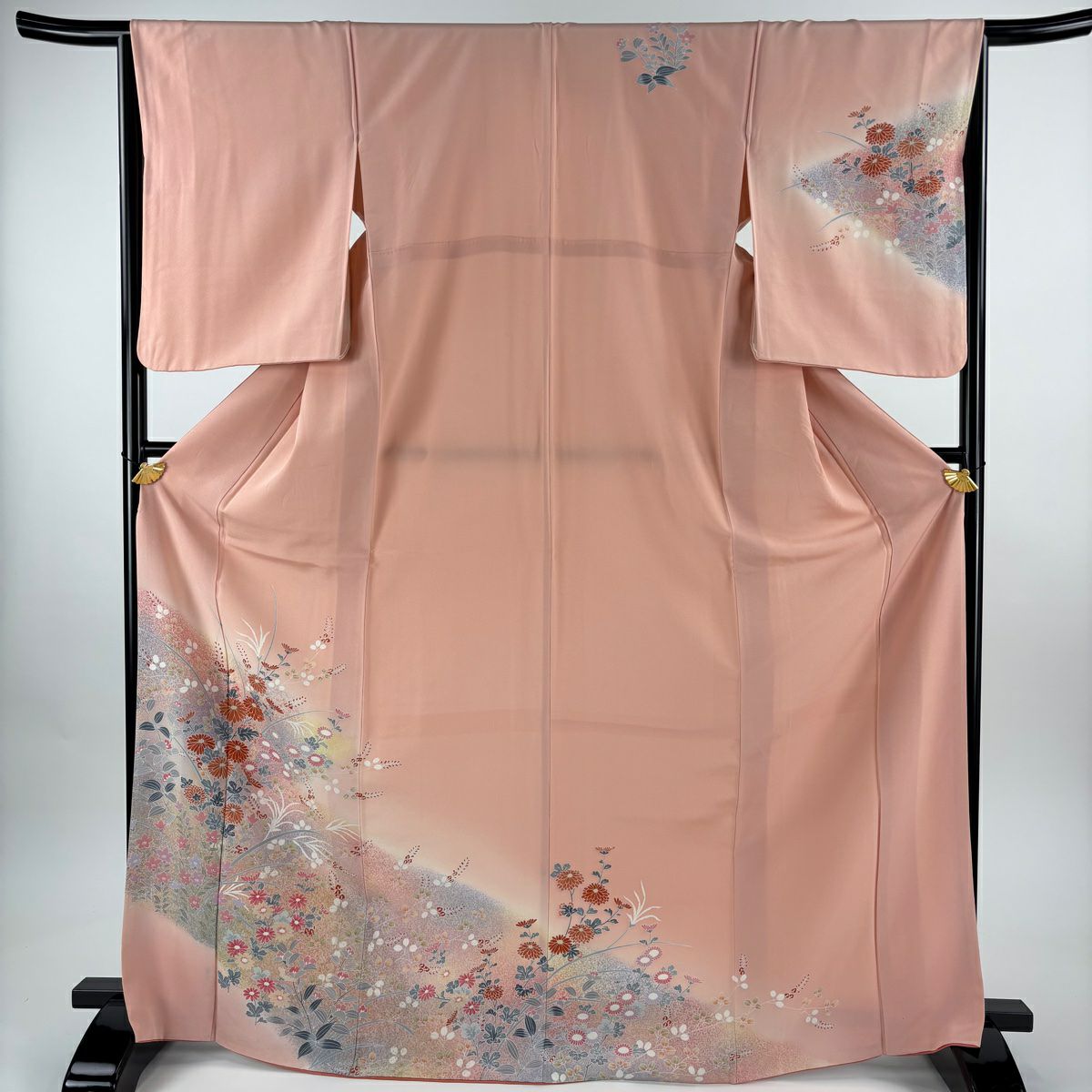 【美品】訪問服 身長172cm 袖長65cm M 雙層 秋草 金銀彩 漸層 粉色 純蠶絲 優品級