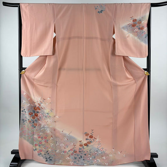 【美品】訪問服 身長172cm 袖長65cm M 雙層 秋草 金銀彩 漸層 粉色 純蠶絲 優品級