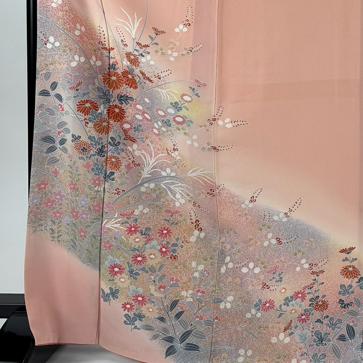【美品】訪問服 身長172cm 袖長65cm M 雙層 秋草 金銀彩 漸層 粉色 純蠶絲 優品級
