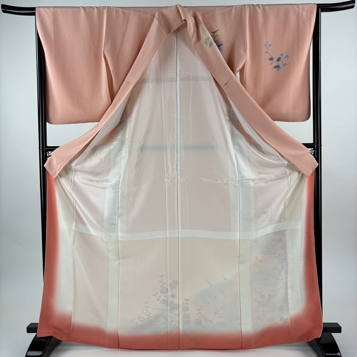 【美品】訪問服 身長172cm 袖長65cm M 雙層 秋草 金銀彩 漸層 粉色 純蠶絲 優品級