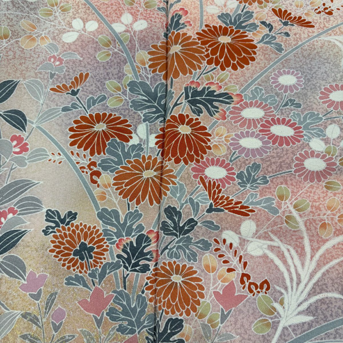 【美品】訪問服 身長172cm 袖長65cm M 雙層 秋草 金銀彩 漸層 粉色 純蠶絲 優品級