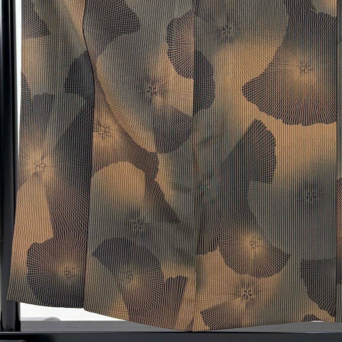 【美品】 小紋 身長157cm 袖長64cm M 單層 花 縞 茶綠 純蠶絲 秀品級