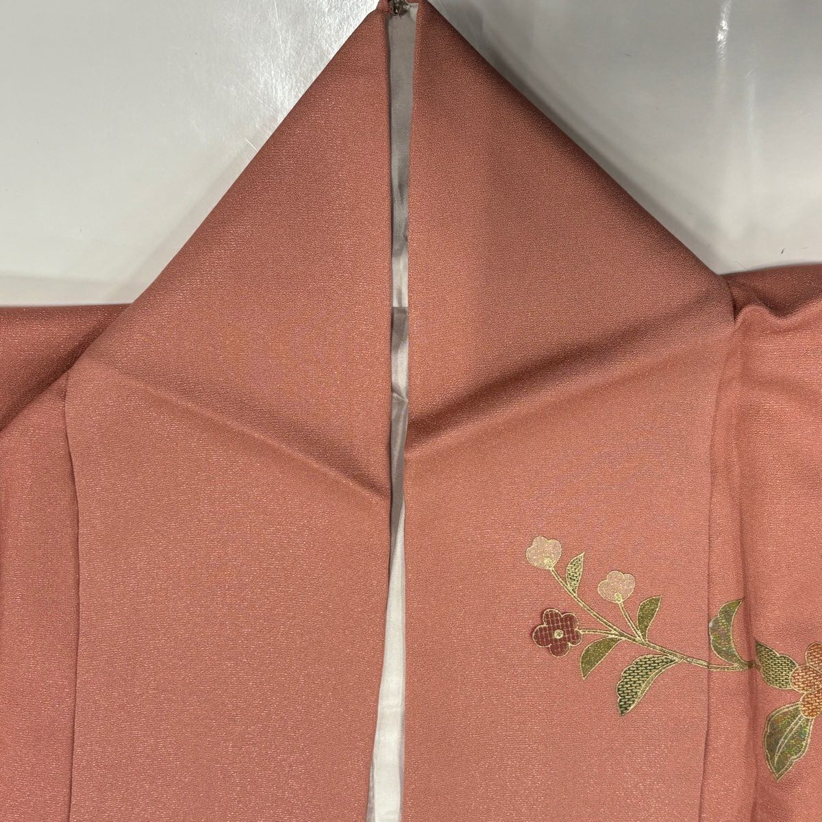 【美品】訪問服 身長157.5cm 袖長63.5cm S 雙層 鏡裏文 華紋 螺鈿 銀通し 粉紅 純蠶絲 秀品級