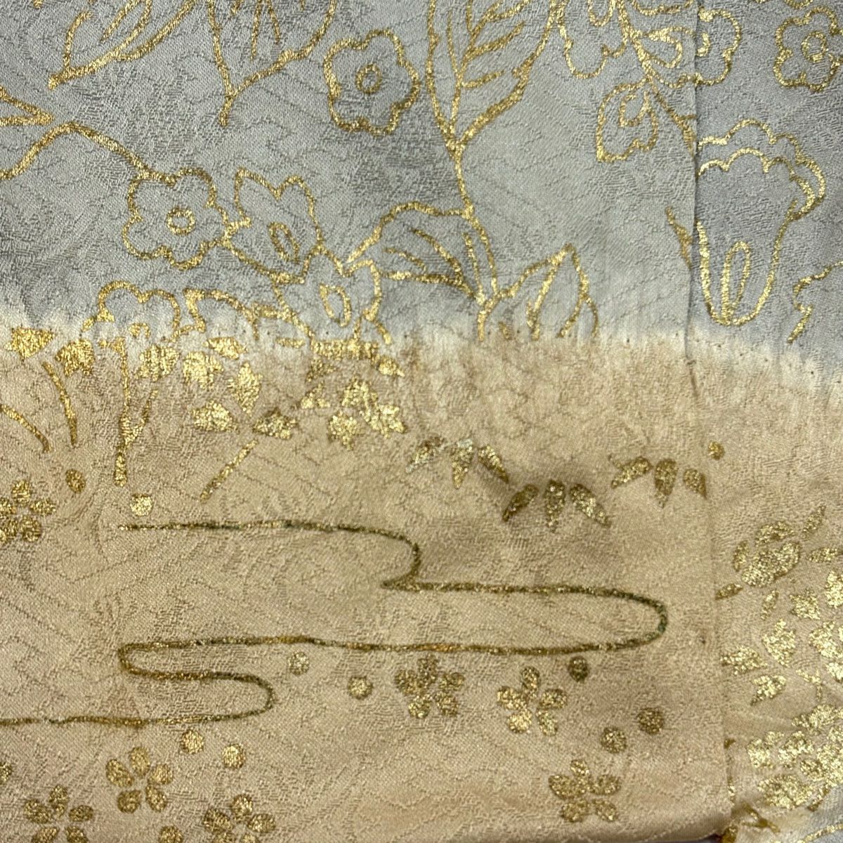 訪問服 身長157.5cm 袖長63cm S 雙層 霞 草花紋紋 金彩裝飾 絞染 青灰 純蠶絲 秀品級