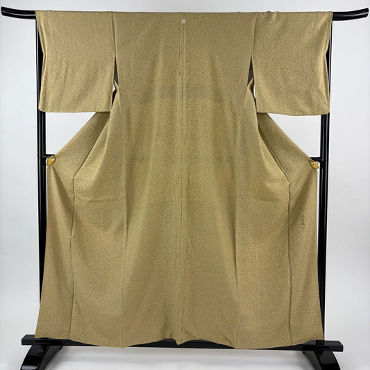 【美品】 小紋 身長160cm 袖長66cm M 雙層 小倉健 落款あり 幾何學圖案 山吹茶 純蠶絲 秀品級 一つ紋
