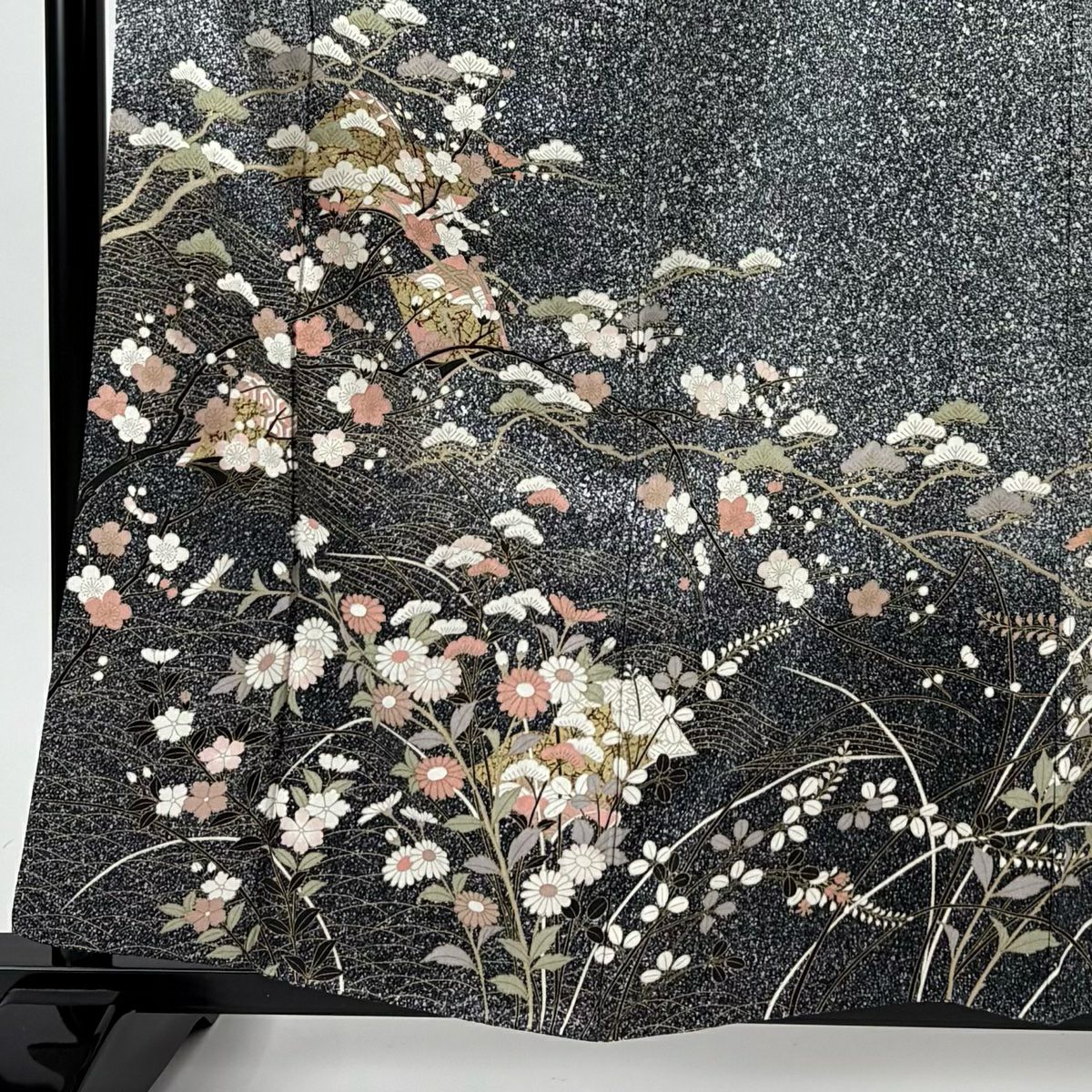 訪問服 身長160cm 袖長64cm M 雙層 冊子 枝梅花 金銀彩 漸層 黑灰 純蠶絲 秀品級